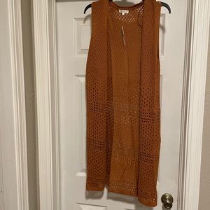 Ultra Flirt Brown Sleeveless Long Vest/Cardigan, Large